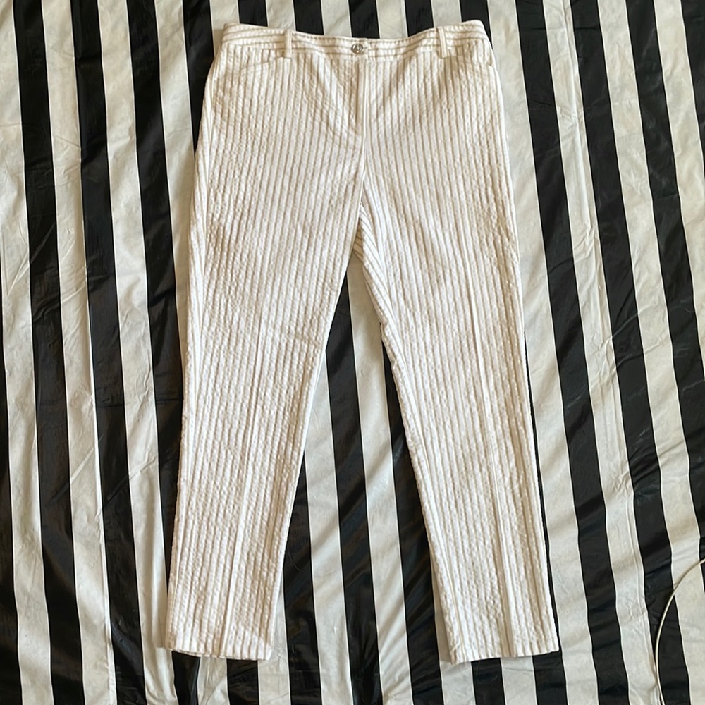 Elliott Lauren Tan and White Straight Leg Pants